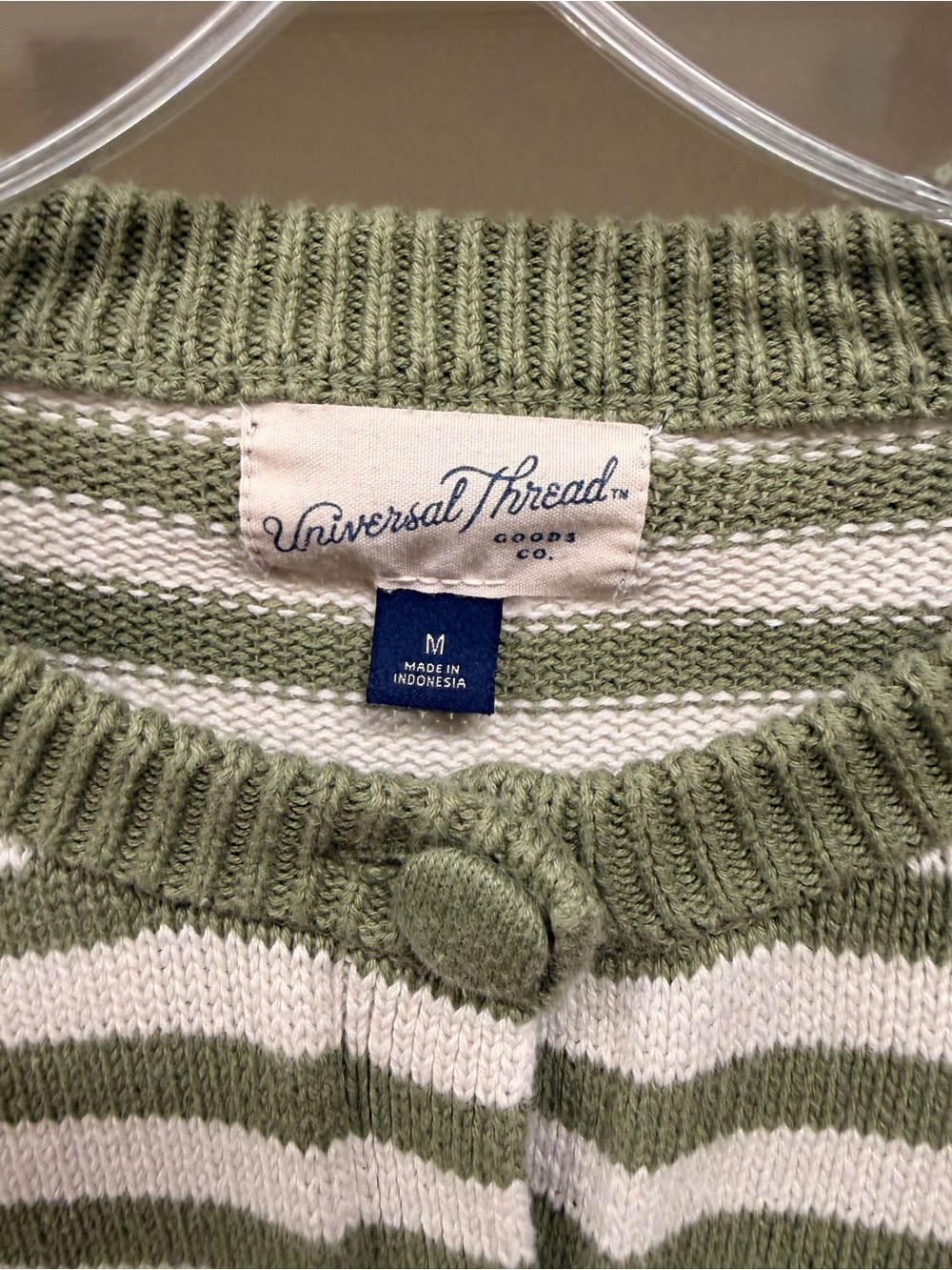 Universal Thread Olive Green & White Striped Button-Front Crop Cardigan - Picture 2 of 3
